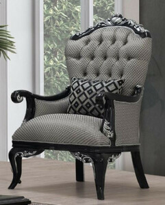 Casa Padrino Luxus Barock Sessel Silber / Schwarz - Wohnzimmer Sessel im Barockstil - Barock Wohnzimmer M�bel - Edel & Prunkvoll
