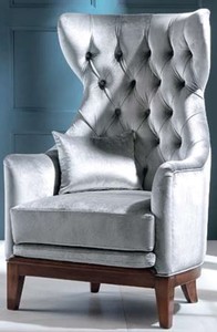 Casa Padrino Luxus Art Deco Samt Ohrensessel Grau / Braun 73 x 78 x H. 119 cm - Chesterfield Wohnzimmer Sessel - Art Deco Mbel - Luxus Qualitt