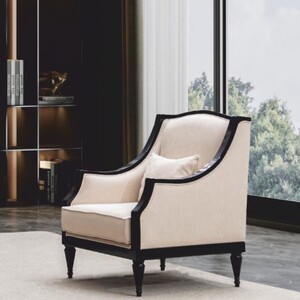 Casa Padrino Luxus Barock Wohnzimmer Sessel Beige / Schwarz - Barockstil M�bel
