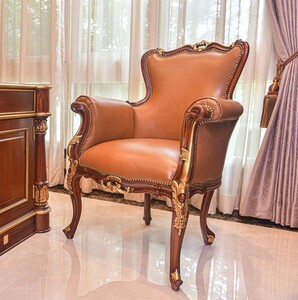 Casa Padrino Luxus Barock Echtleder Sessel Braun / Gold - Barock Leder M�bel - Made in Italy