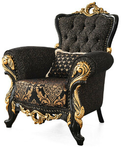 Casa Padrino Luxus Barock Sessel Schwarz / Gold 103 x 80 x H. 126 cm - Prunkvoller Wohnzimmer Sessel mit Muster und dekorativem Kissen - Barock Wohnzimmer M�bel