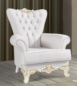 Casa Padrino Barock Sessel Hellgrau / Wei� / Gold 93 x 75 x H. 107 cm - Edler Wohnzimmer Sessel mit Glitzersteinen - Barock M�bel
