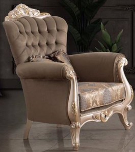 Casa Padrino Luxus Barock Wohnzimmer Sessel mit Kissen Taupe / Bronze / Gold 95 x 75 x H. 120 cm - Barock M�bel