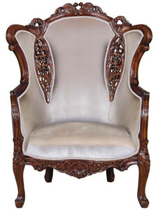 Casa Padrino Luxus Barock Ohrensessel Silber / Braun - Prunkvoller Wohnzimmer Sessel im Barockstil - Barock M�bel