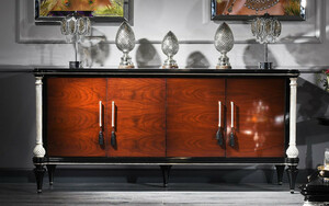 Casa Padrino Luxus Barock Sideboard Braun / Schwarz / Silber - Edler Massivholz Schrank mit 4 Tren - Barock Mbel