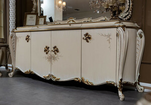 Casa Padrino Luxus Barock Sideboard Cremefarben / Wei / Gold - Prunkvoller Massivholz Schrank mit 4 Tren und Schublade - Barock Mbel