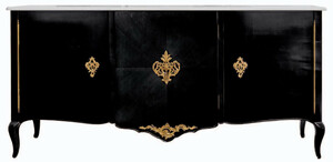 Casa Padrino Luxus Barock Sideboard Schwarz / Gold / Wei - Edler Massivholz Schrank mit 3 Tren - Barock Hotel & Schlo Mbel - Erstklassische Qualitt - Made in Italy