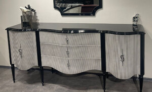 Casa Padrino Luxus Barock Sideboard Schwarz / Grau / Silber - Barockstil Massivholz Schrank mit 2 Tren und 3 Schubladen - Luxus Mbel im Barockstil - Barock Mbel - Edel & Prunkvoll