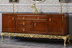 Casa Padrino Luxus Barock Sideboard Braun / Schwarz / Gold - Prunkvoller Massivholz Schrank mit 3 T�ren und 3 Schubladen - Luxus M�bel im Barockstil - Barock M�bel - Edel & Prunkvoll