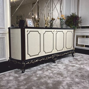Casa Padrino Luxus Barock Sideboard Creme / Dunkelbraun / Gold 230 cm - Barockstil M�bel