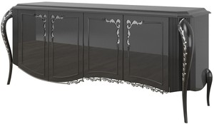 Casa Padrino Luxus Barock Sideboard Schwarz / Silber 218 x 56 x H. 94 cm - Edler Wohnzimmer Schrank mit 4 T�ren - Barock M�bel