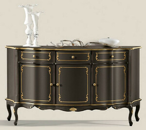 Casa Padrino Luxus Barock Sideboard Schwarz / Gold - Prunkvoller Massivholz Schrank mit 3 T�ren und 3 Schubladen - Barock Wohnzimmer & Hotel M�bel - Luxus Qualit�t - Made in Italy