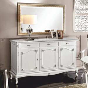 Casa Padrino Luxus Barock Sideboard mit Spiegel Wei� / Silber / Gold - Made in Italy