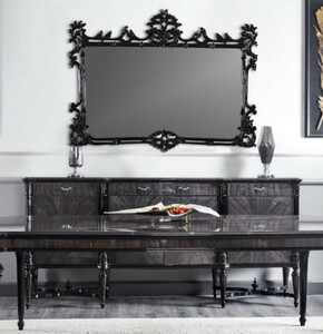Casa Padrino Luxus Barock Sideboard mit Spiegel Grau / Schwarz - Luxus M�bel M�bel im Barockstil - Barock M�bel - Barock Einrichtung - Edel & Prunkvoll