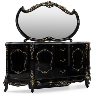 Casa Padrino Luxus Barock Sideboard mit Spiegel Schwarz / Gold - Luxus M�bel M�bel im Barockstil - Barock M�bel - Barock Einrichtung - Edel & Prunkvoll