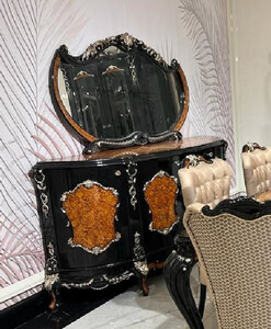Casa Padrino Luxus Barock Sideboard mit Spiegel Braun / Schwarz / Silber - Luxus M�bel M�bel im Barockstil - Barock M�bel - Barock Einrichtung - Edel & Prunkvoll