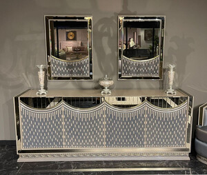 Casa Padrino Luxus Art Deco Sideboard mit Spiegel Creme / Gold - Luxus Art Deco Esszimmer Mbel - Edel & Prunkvoll