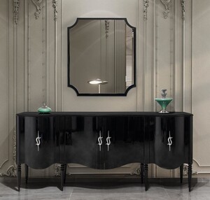 Casa Padrino Luxus Barock Sideboard mit Wandspiegel Schwarz / Silber - Barock M�bel