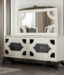 Casa Padrino Luxus Barock Sideboard mit Spiegel Wei� / Blau / Bronze - Luxus M�bel M�bel im Barockstil - Barock M�bel - Barock Einrichtung - Edel & Prunkvoll