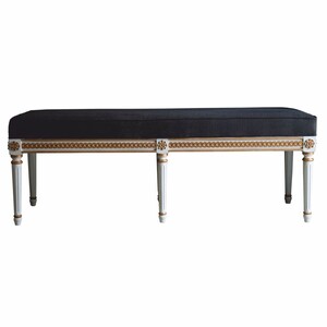 Casa Padrino Luxus Barock Sitzbank Dunkelgrau / Wei / Gold 153 cm - Made in Italy