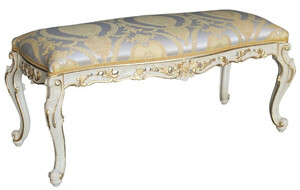 Casa Padrino Luxus Barock Sitzbank Silber / Wei / Gold - Prunkvolle Massivholz Bank im Barockstil - Handgefertigte Barock Mbel - Erstklassische Qualitt - Made in Italy