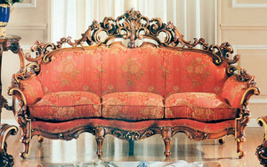 Casa Padrino Luxus Barock Sofa Rot / Braun / Gold - Prunkvolles Wohnzimmer Sofa mit elegantem Muster - Barock Wohnzimmer & Hotel Mbel - Erstklassische Qualitt - Made in Italy