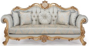 Casa Padrino Luxus Barock Wohnzimmer Sofa mit dekorativen Kissen Hellblau / Trkis / Gold 222 x 82 x H. 120 cm - Barock Wohnzimmermbel