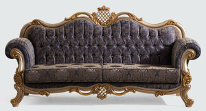 Casa Padrino Luxus Barock Sofa Blau / Silber / Gold 230 x 85 x H. 120 cm - Prunkvolles Wohnzimmer Sofa mit elegantem Muster - Mbel im Barockstil