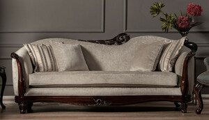 Casa Padrino Luxus Barock Sofa Beige / Dunkelbraun / Gold - Handgefertigtes Wohnzimmer Sofa im Barockstil - Barock Wohnzimmer M�bel