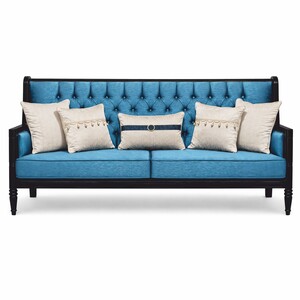 Casa Padrino Luxus Barock Sofa Blau / Schwarz 230 cm - Barockstil Wohnzimmer M�bel