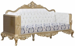 Casa Padrino Luxus Barock Sofa Blau / Wei / Gold 234 x 93 x H. 124 cm - Wohnzimmer Mbel im Barockstil - Edel & Prunkvoll