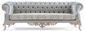 Casa Padrino Luxus Barock Sofa T�rkis / Silber / Gold 225 x 86 x H. 92 cm - Edles Wohnzimmer Sofa im Barockstil