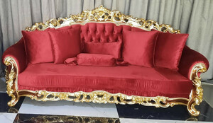 Casa Padrino Luxus Barock Sofa Rot / Braun / Gold - Prunkvolles Wohnzimmer Sofa - Barockstil Wohnzimmer Mbel - Luxus Mbel im Barockstil - Barock Einrichtung - Wohnzimmer Einrichtung
