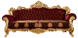 Casa Padrino Luxus Barock Sofa Bordeauxrot / Gold - Prunkvolles Wohnzimmer Sofa mit elegantem Muster - Barock Wohnzimmer Mbel