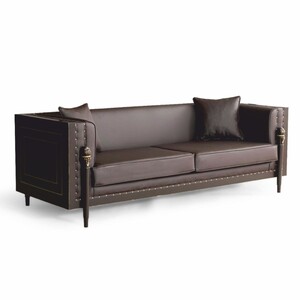 Casa Padrino Luxus Barock Kunstleder Sofa Dunkelbraun / Gold 235 cm - Barock M�bel