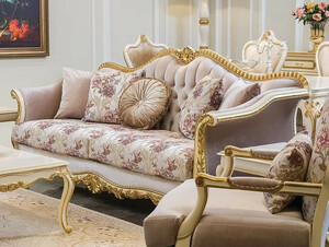 Casa Padrino Luxus Barock Sofa Rosa / Wei / Gold 228 x 88 x H. 108 cm - Edles Wohnzimmer Sofa mit Blumenmuster und dekorativen Kissen - Barock Wohnzimmer Mbel