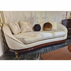 Casa Padrino Luxus Barock Sofa Creme / Dunkelbraun / Gold 240 cm - Barockstil Wohnzimmer Mbel