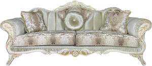 Casa Padrino Luxus Barock Sofa Grn / Wei / Gold - Prunkvolles Wohnzimmer Sofa mit elegantem Muster - Barock Wohnzimmer Mbel