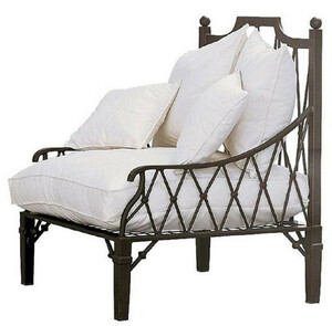 Casa Padrino Luxus Jugendstil Sessel Braun / Cremefarben 90 x 90 x H. 115 cm - Handgeschmiedeter Schmiedeeisen Sessel mit Kissen - Wohnzimmer Sessel - Garten Sessel - Terrassen Sessel - Luxus Qualit�t