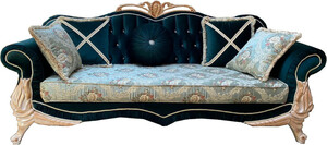 Casa Padrino Luxus Barock Sofa T�rkis / Gr�n / Creme - Prunkvolles Wohnzimmer Sofa mit elegantem Blumenmuster und Glitzersteinen - Barock Wohnzimmer M�bel