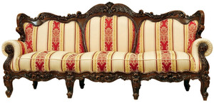 Casa Padrino Luxus Barock Sofa mit Streifen Creme / Gelb / Rot / Dunkelbraun - Gestreiftes Wohnzimmer Sofa im Barockstil - Barock Wohnzimmer Mbel - Edel & Prunkvoll