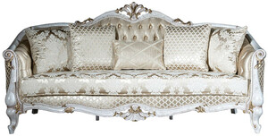 Casa Padrino Luxus Barock Sofa Gold / Antik Wei / Gold 250 x 90 x H. 112 cm - Wohnzimmer Sofa mit elegantem Muster und dekorativen Kissen - Barock Wohnzimmer Mbel