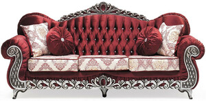 Casa Padrino Luxus Barock Sofa Bordeauxrot / Creme / Silber - Prunkvolles Wohnzimmer Sofa mit elegantem Muster und Glitzersteinen - Wohnzimmer Mbel im Barockstil - Barock Mbel - Edel & Prunkvoll