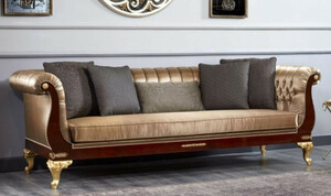 Casa Padrino Luxus Barock Chesterfield Sofa Gold / Dunkelbraun - Prunkvolles Wohnzimmer Sofa - Barockstil Wohnzimmer Mbel - Luxus Mbel im Barockstil - Barock Einrichtung - Edel & Prunkvoll