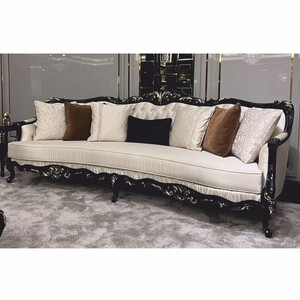 Casa Padrino Luxus Barock Sofa Creme / Schwarz / Gold 265 cm - Barock M�bel