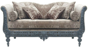Casa Padrino Luxus Barock Sofa Hellgrau / Hellblau 147 x 100 x H. 83 cm - Handgeschmiedetes Schmiedeeisen Sofa mit Kissen - Wohnzimmer Sofa - Garten Sofa - Terrassen Sofa - Barock Mbel