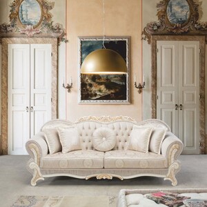 Casa Padrino Luxus Barock Sofa Grau / Wei� / Beige 200 cm - Barockstil M�bel