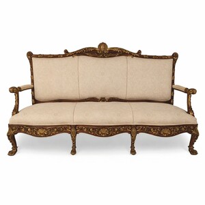 Casa Padrino Luxus Barock Sofa Beige / Dunkelbraun / Gold 217 cm - Made in Italy