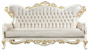 Casa Padrino Luxus Barock Sofa Silber / Wei� / Gold - Handgefertigtes Barockstil Wohnzimmer Sofa mit elegantem Muster - Prunkvolle Barock Wohnzimmer M�bel