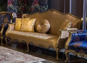 Casa Padrino Luxus Barock Sofa Gold - Prunkvolles Wohnzimmer Sofa mit elegantem Muster - Wohnzimmer M�bel im Barockstil - Edel & Prunkvoll